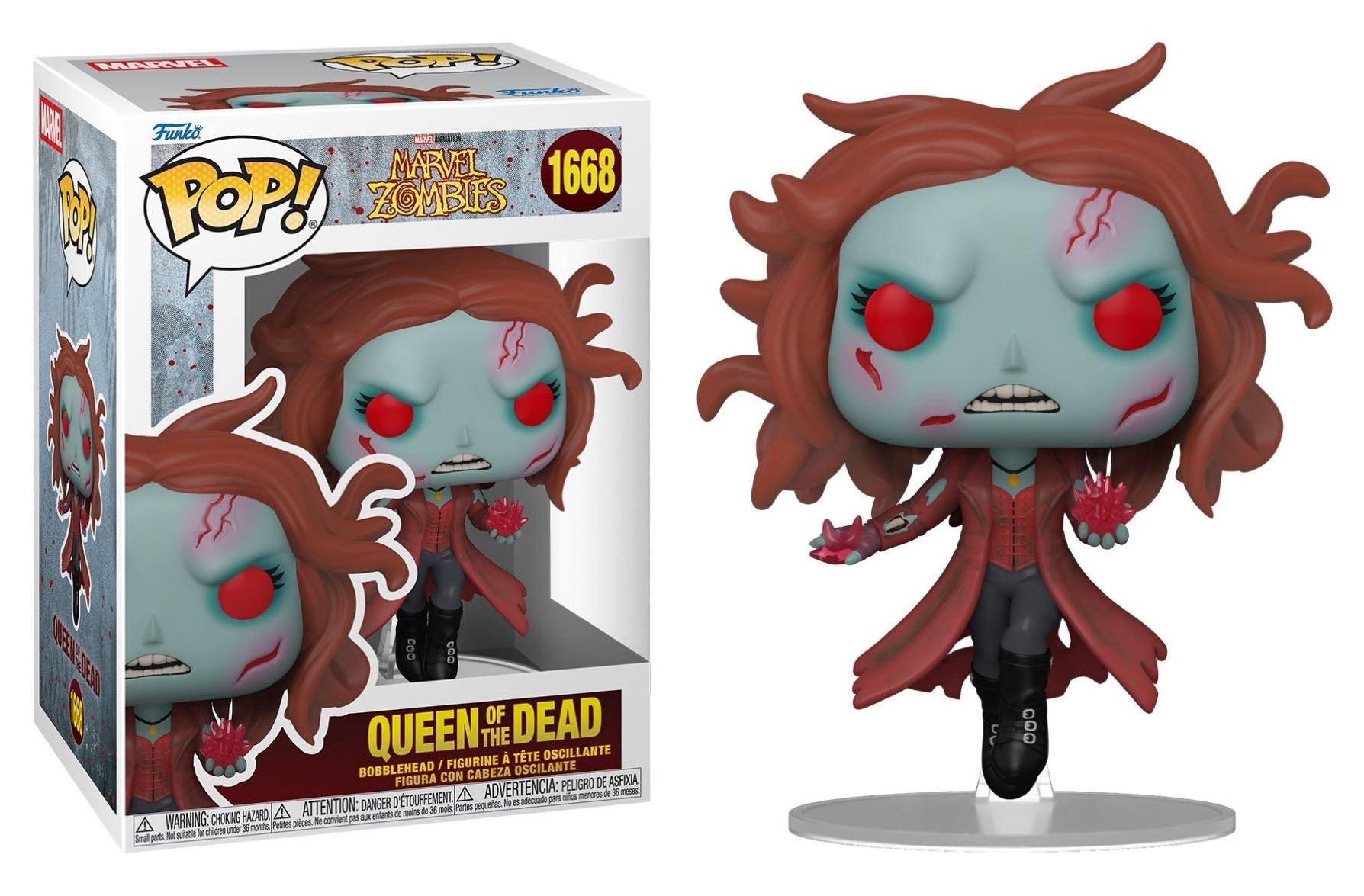 Funko Pop Queen of the Dead 1668 de Marvel Zombies, Wanda zombi dentro y fuera de la caja Funko Pop Queen of the Dead 1668 de Marvel Zombies, Wanda zombi dentro y fuera de la caja