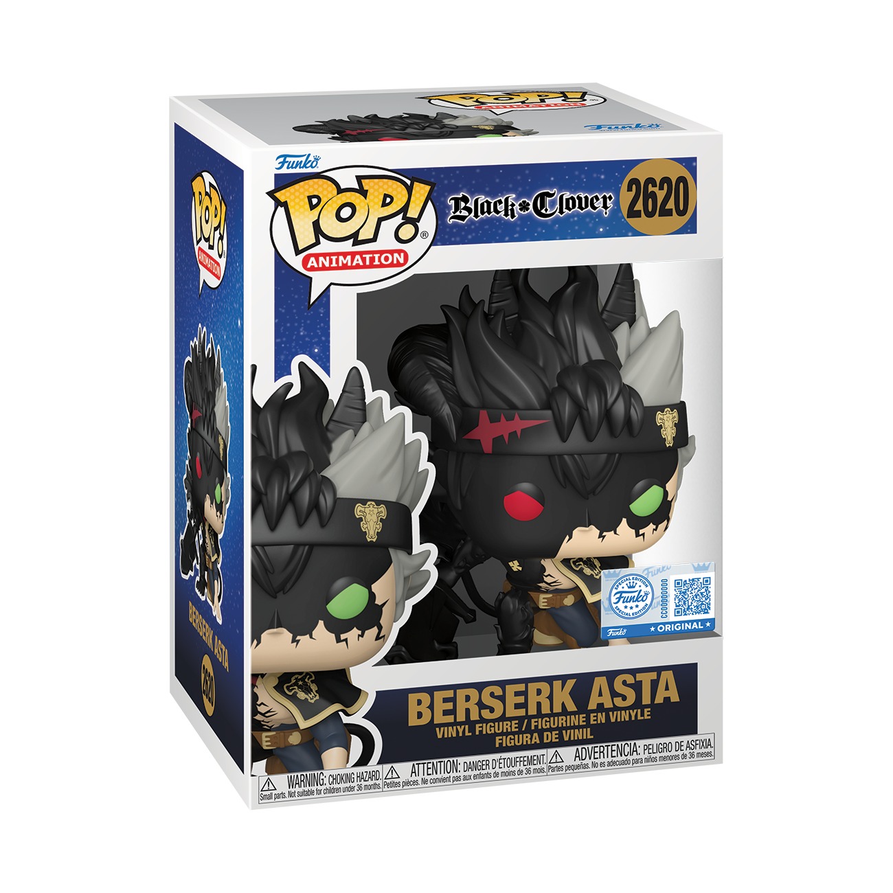 Funko Pop Berserk Asta #2620 Black Clover en caja sobre fondo blanco Funko Pop Berserk Asta #2620 Black Clover en caja sobre fondo blanco