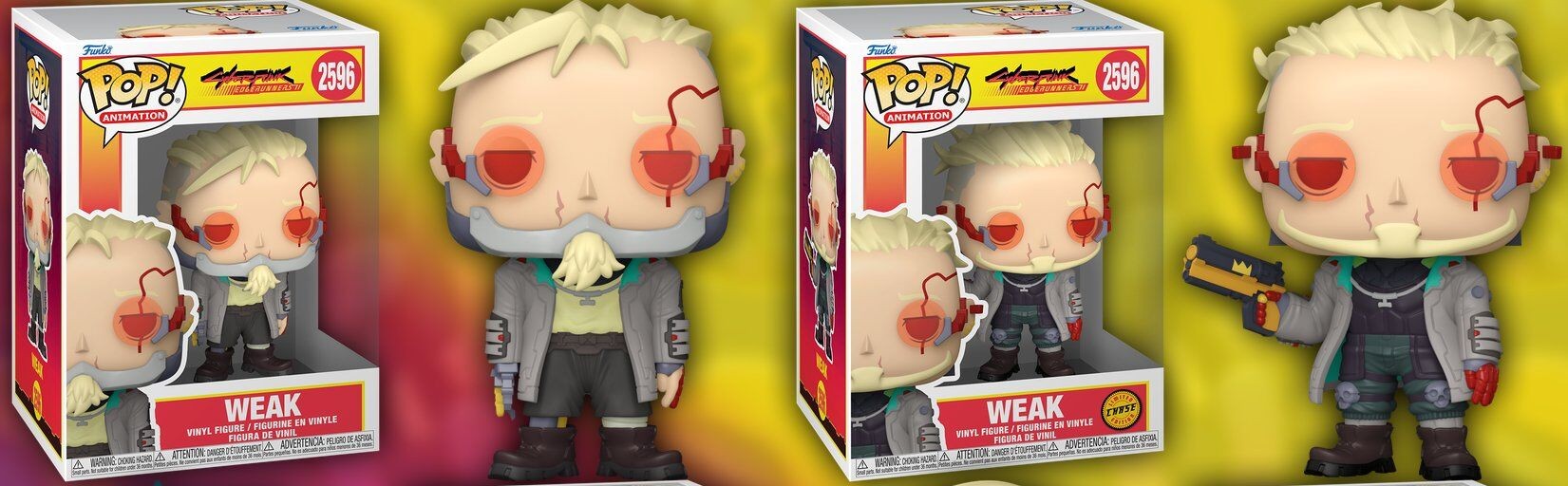 Cajas del Funko Pop Weak 2596 común y Chase Limited Edition de Cyberpunk Edgerunners junto a sus figuras Cajas del Funko Pop Weak 2596 común y Chase Limited Edition de Cyberpunk Edgerunners junto a sus figuras