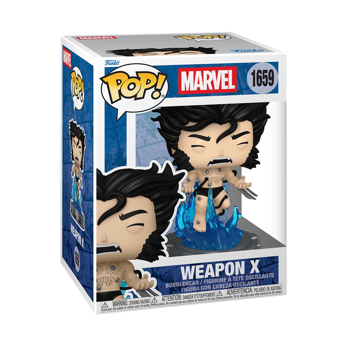 Funko Pop Premium Weapon X #1659 caja window-box Weapon X Program sobre fondo blanco Funko Pop Premium Weapon X #1659 caja window-box Weapon X Program sobre fondo blanco
